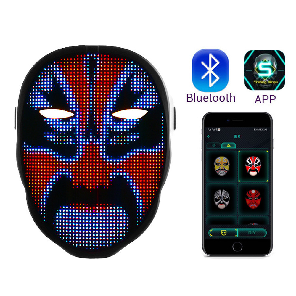 unikátna LED svietiaca maska na celú tvár s nastaviteľnými animáciami cez Bluetooth